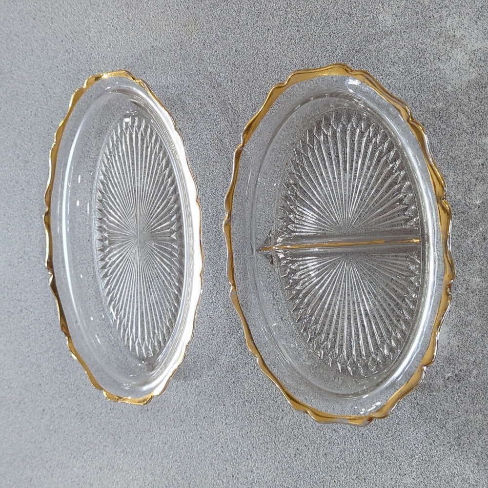 Pair Oval Jeanette starburst relish dishes